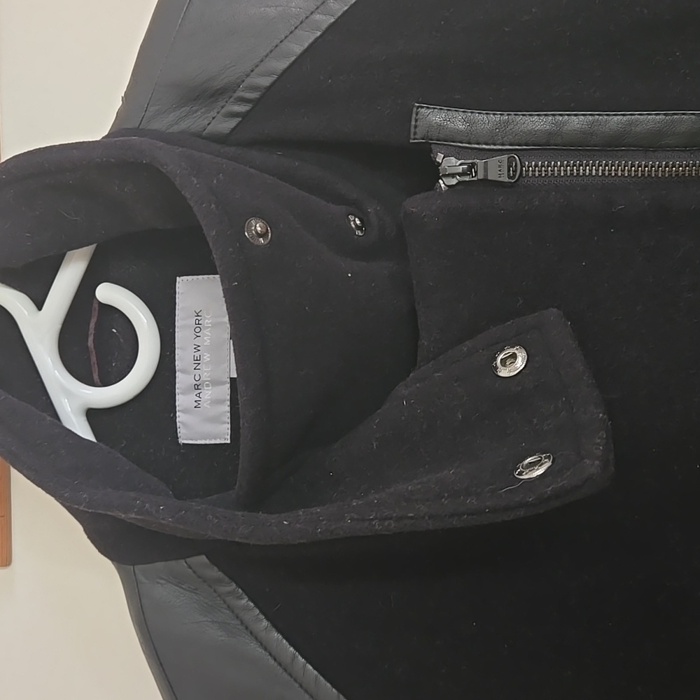 Marc New York Andrew Marc Faux Leather Sleeve Pea Coat - Picture 9 of 16